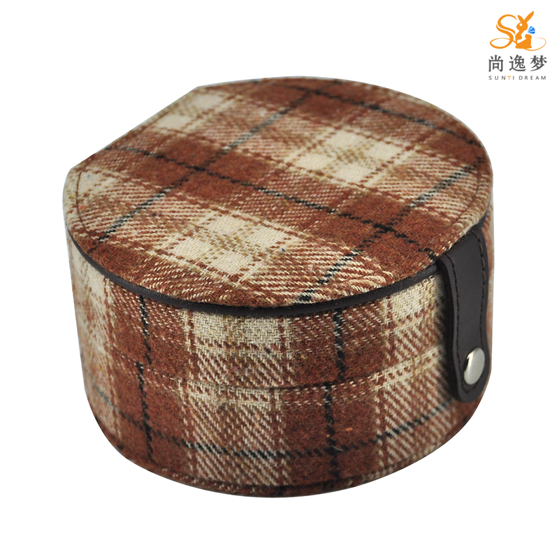 Check Fabric Double Layers Travel Jewelry Box